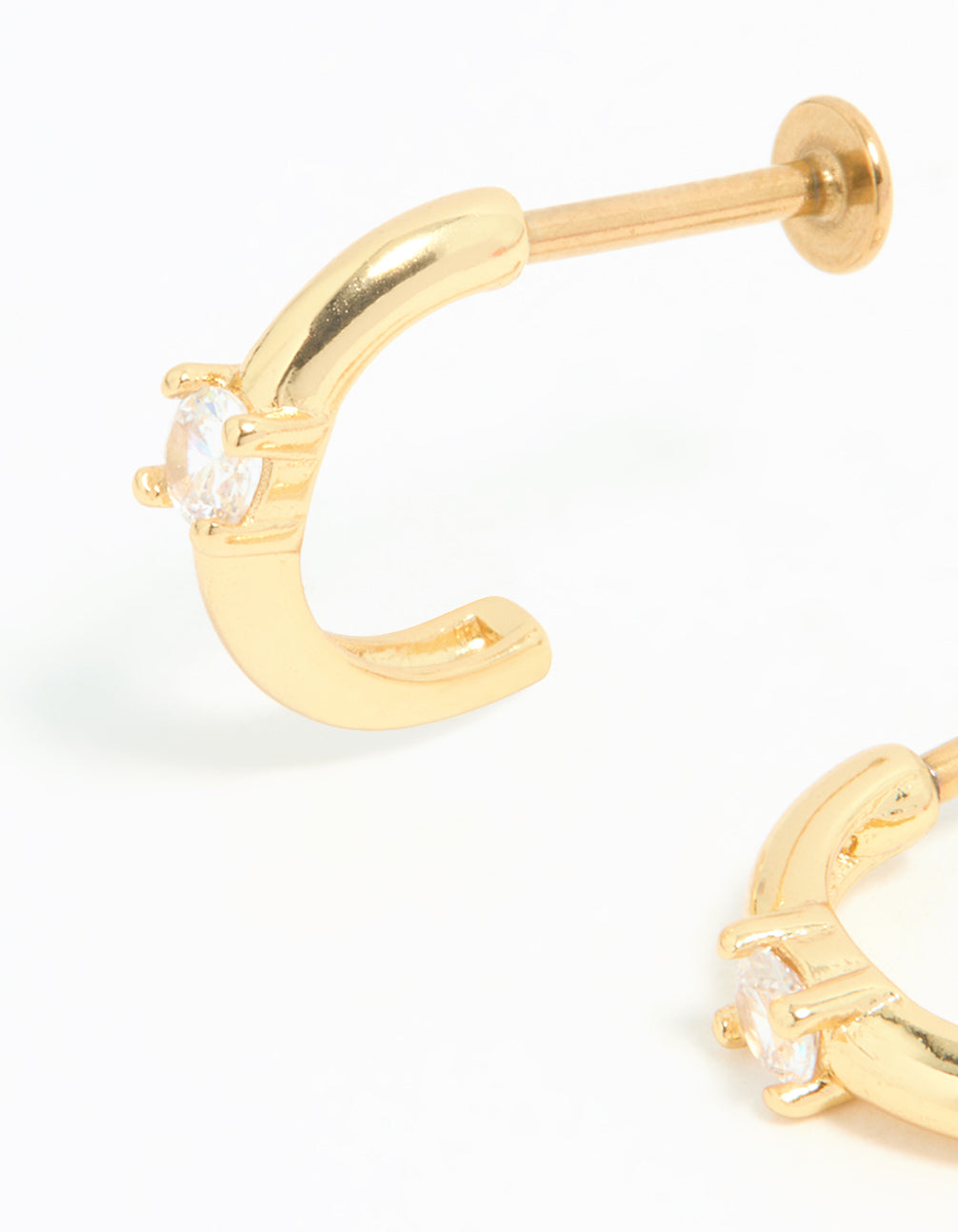 Gold Plated Surgical Steel Cubic Zirconia Ring Hoop Flat Backs