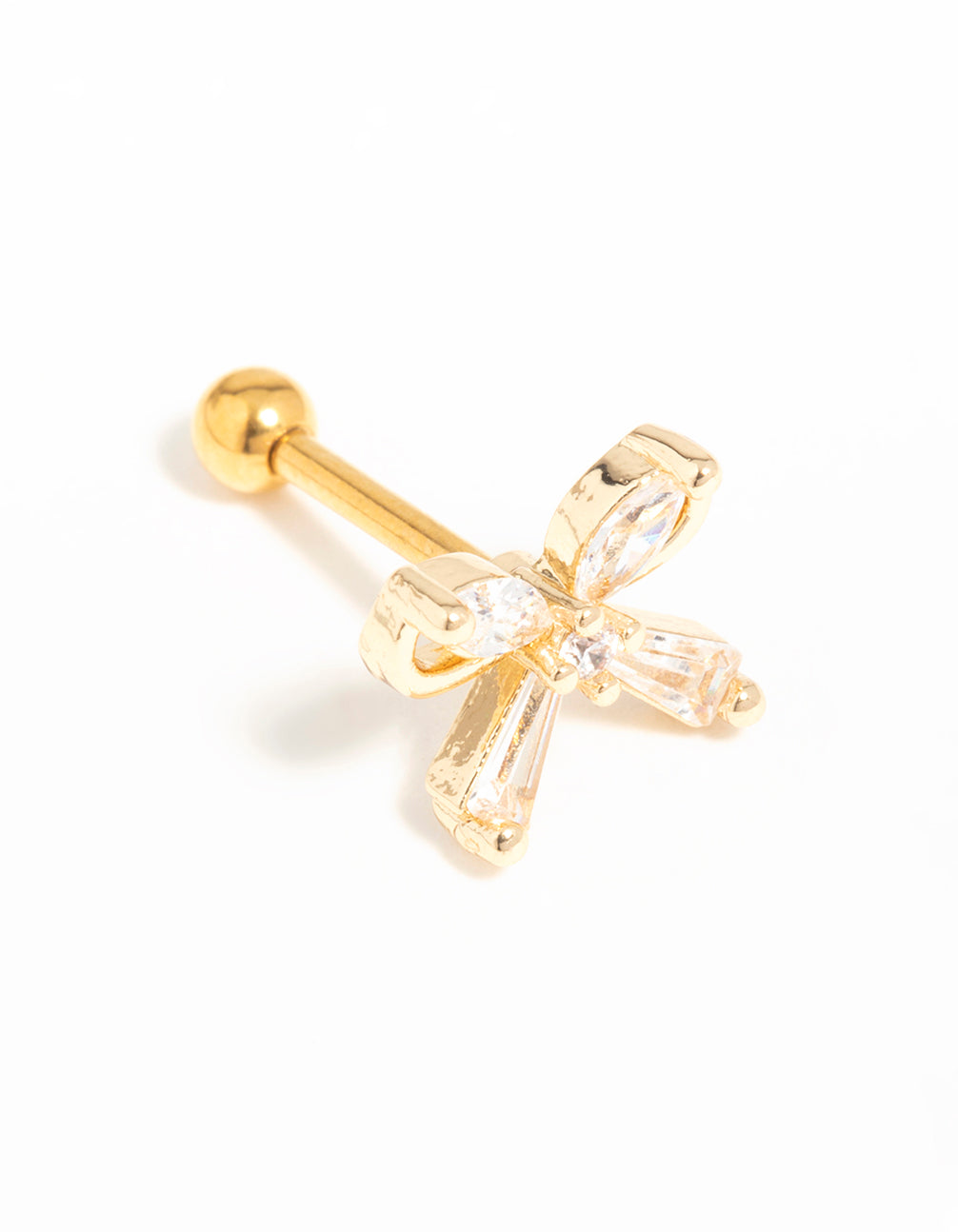 Gold Plated Surgical Steel Cubic Zirconia Bow Flat Back Stud