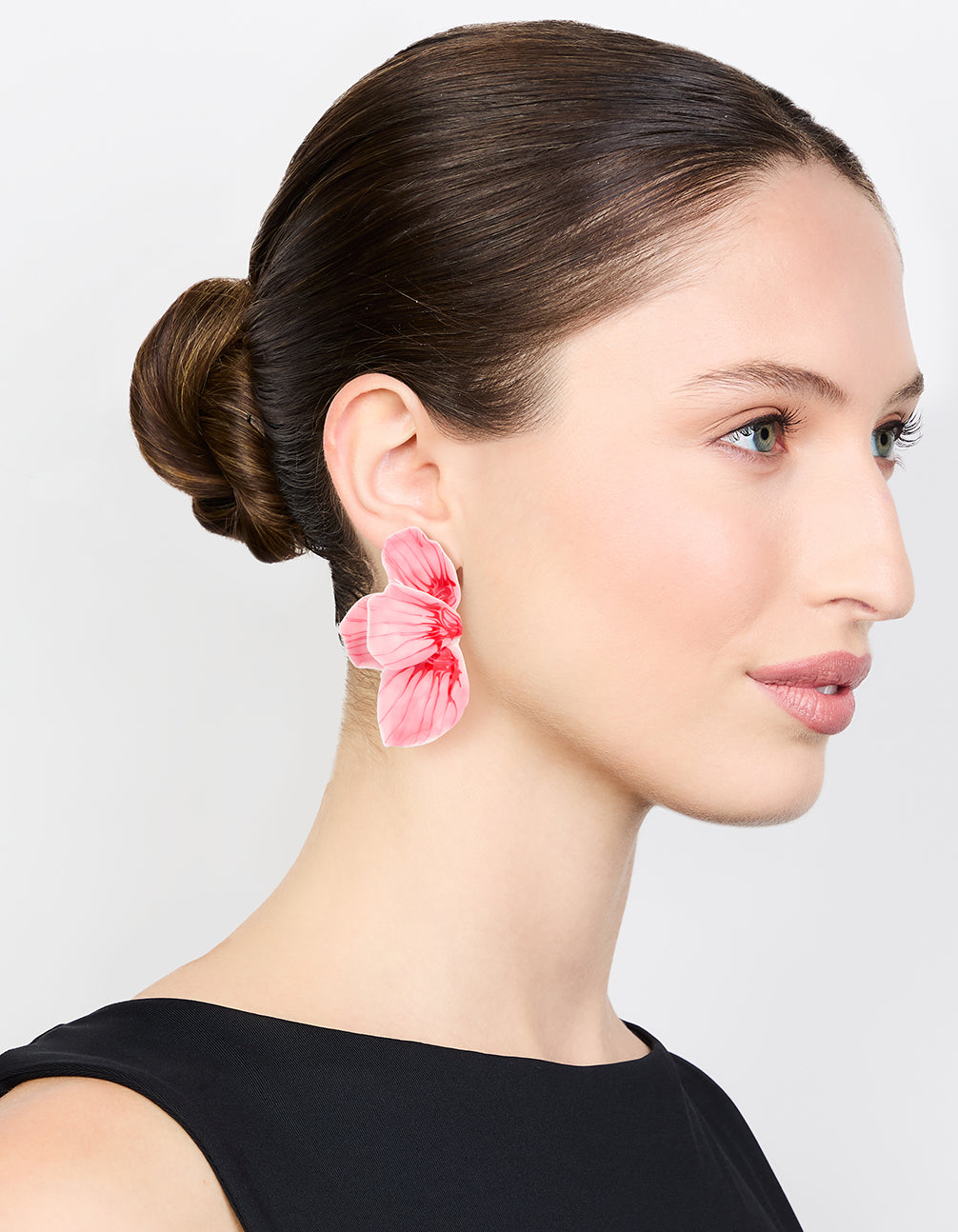 Gold Pink Coated Metal Hammered Statement Petal Stud Earrings