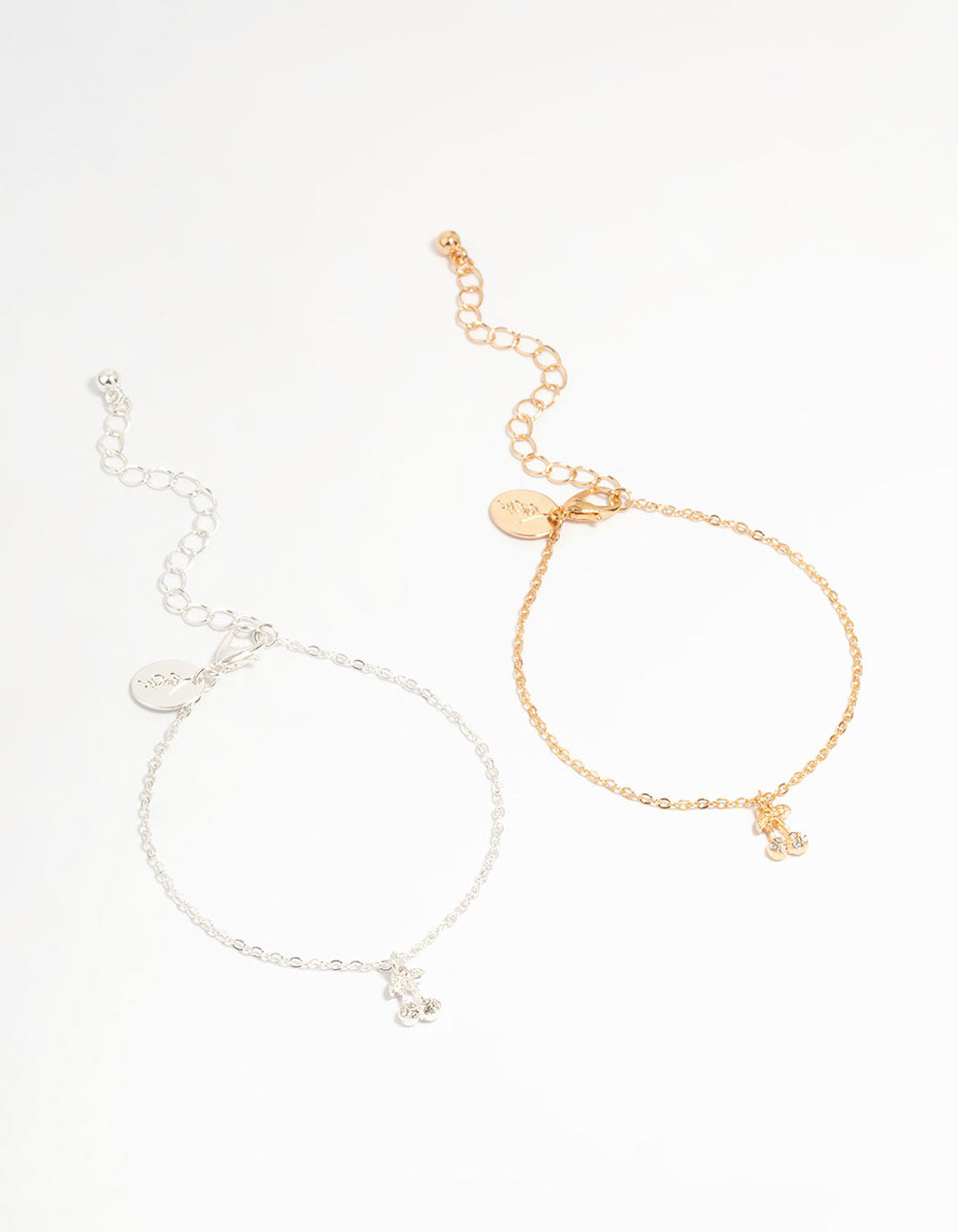 Mixed Metal Diamante Cherry Bracelets 2-Pack