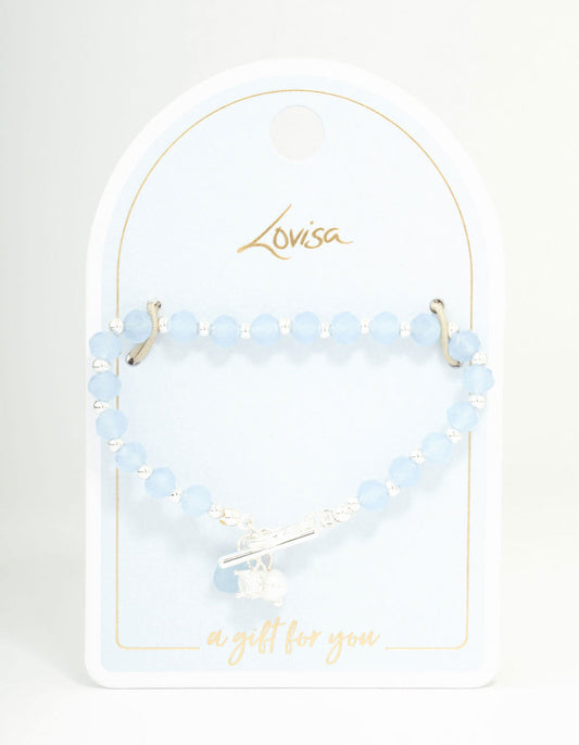 Silver Pearl & Diamante Blue Beaded Bracelet