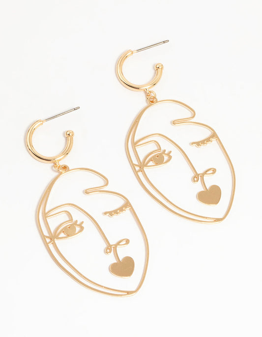 Gold Kissy Face Drop Earrings