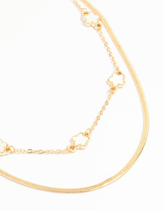 Gold Flower Layered Necklace