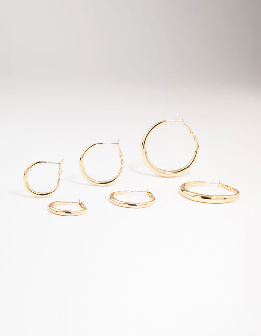 Gold Smooth Huggie Hoop Earrings 3-Pack