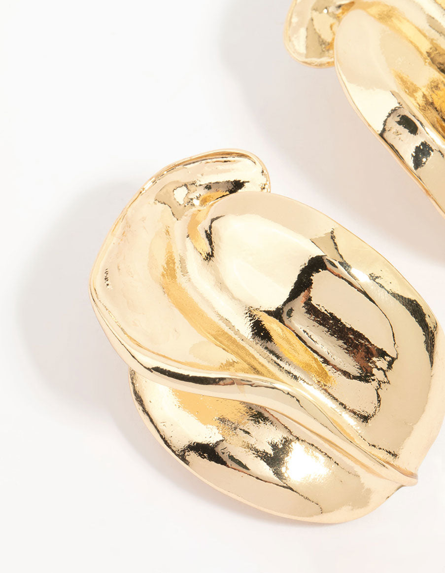 Gold Abstract Textured Stud Earrings