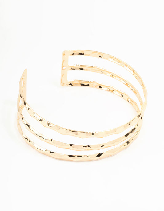 Gold Hammered Multirow Wrist Cuff