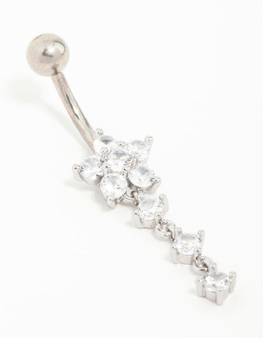 Titanium Butterfly Cubic Zirconia Drop Belly Bar