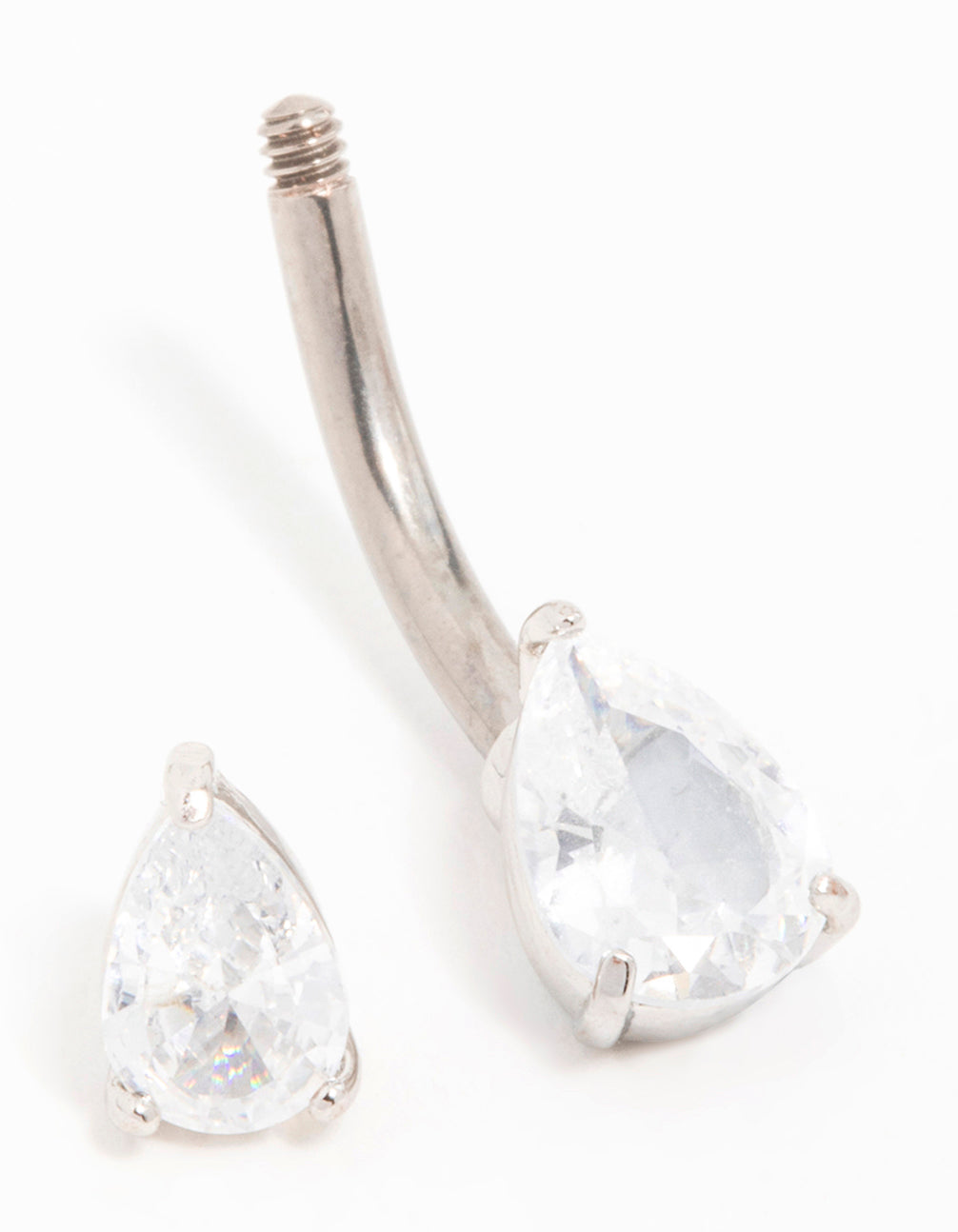 Titanium Cubic Zirconia Pear Belly Bar