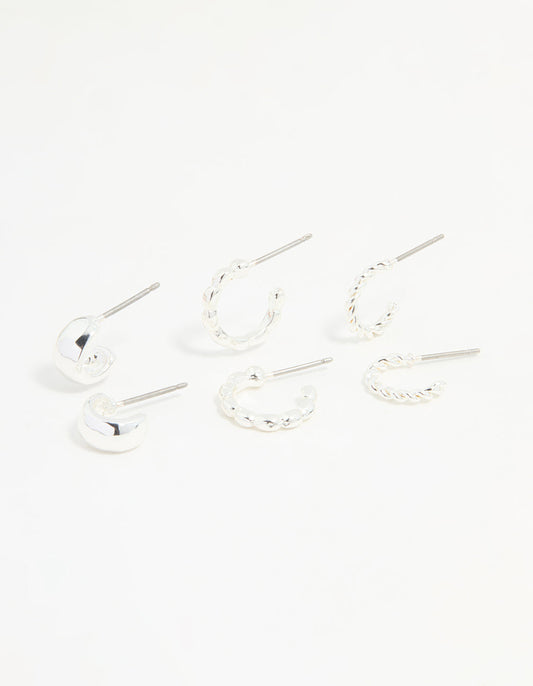 Silver Textured Huggie Earrings 3-Pack