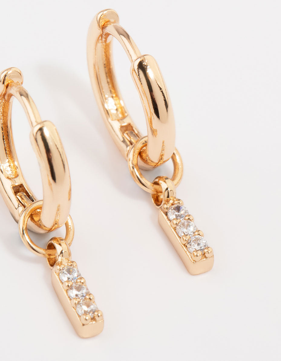 Gold Cubic Zirconia Heart & Twisted Huggie Earrings 3-Pack