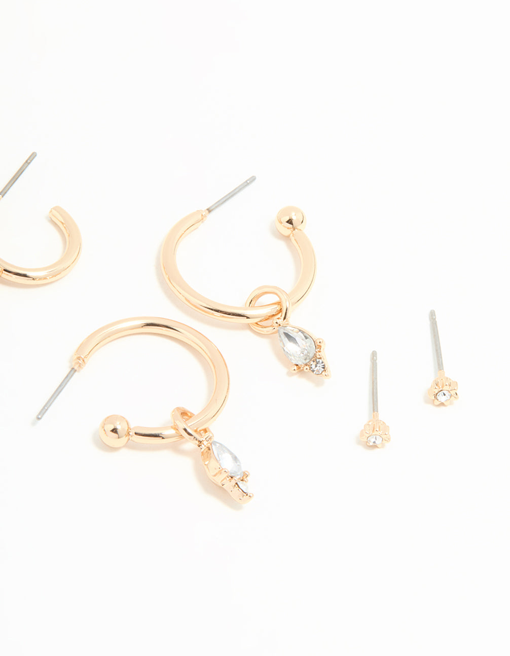 Gold Diamante Drop Huggie Earrings 4-Pack