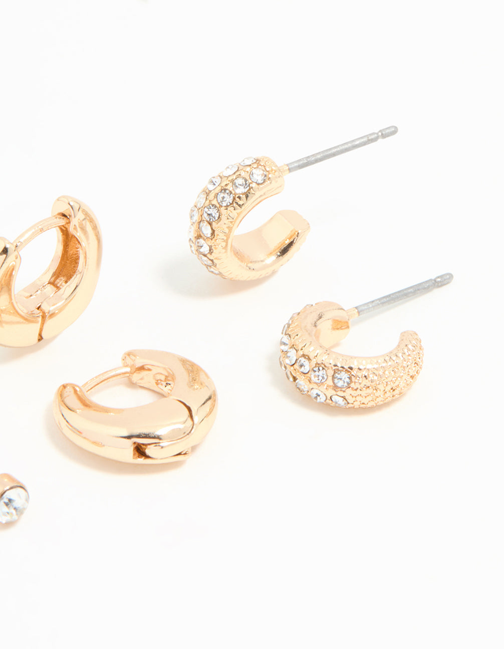 Gold Diamante Stud & Huggie Earrings 3-Pack