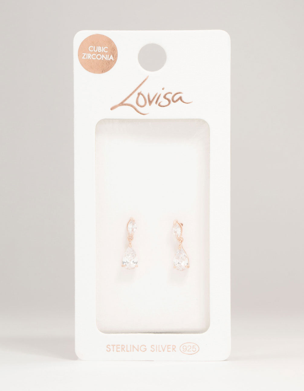 Rose Gold Plated Sterling Silver Cubic Zirconia Marquise & Pear Drop Stud Earrings