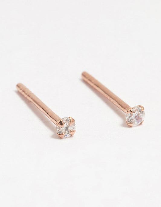 Rose Gold Plated Sterling Silver Cubic Zirconia Micro Stud Earrings