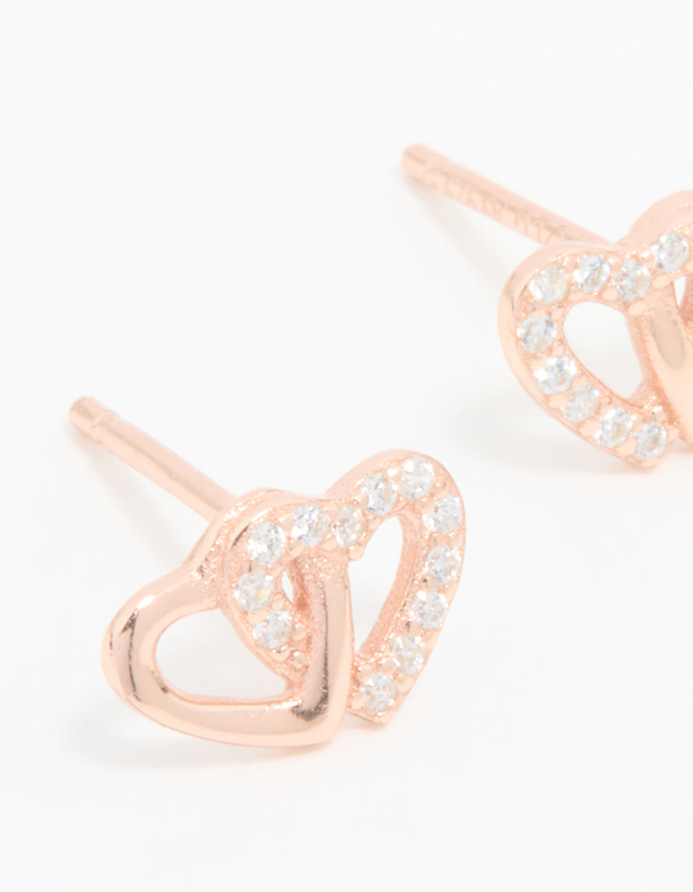 Rose Gold Plated Sterling Silver Cubic Zirconia Heart Stud Earrings
