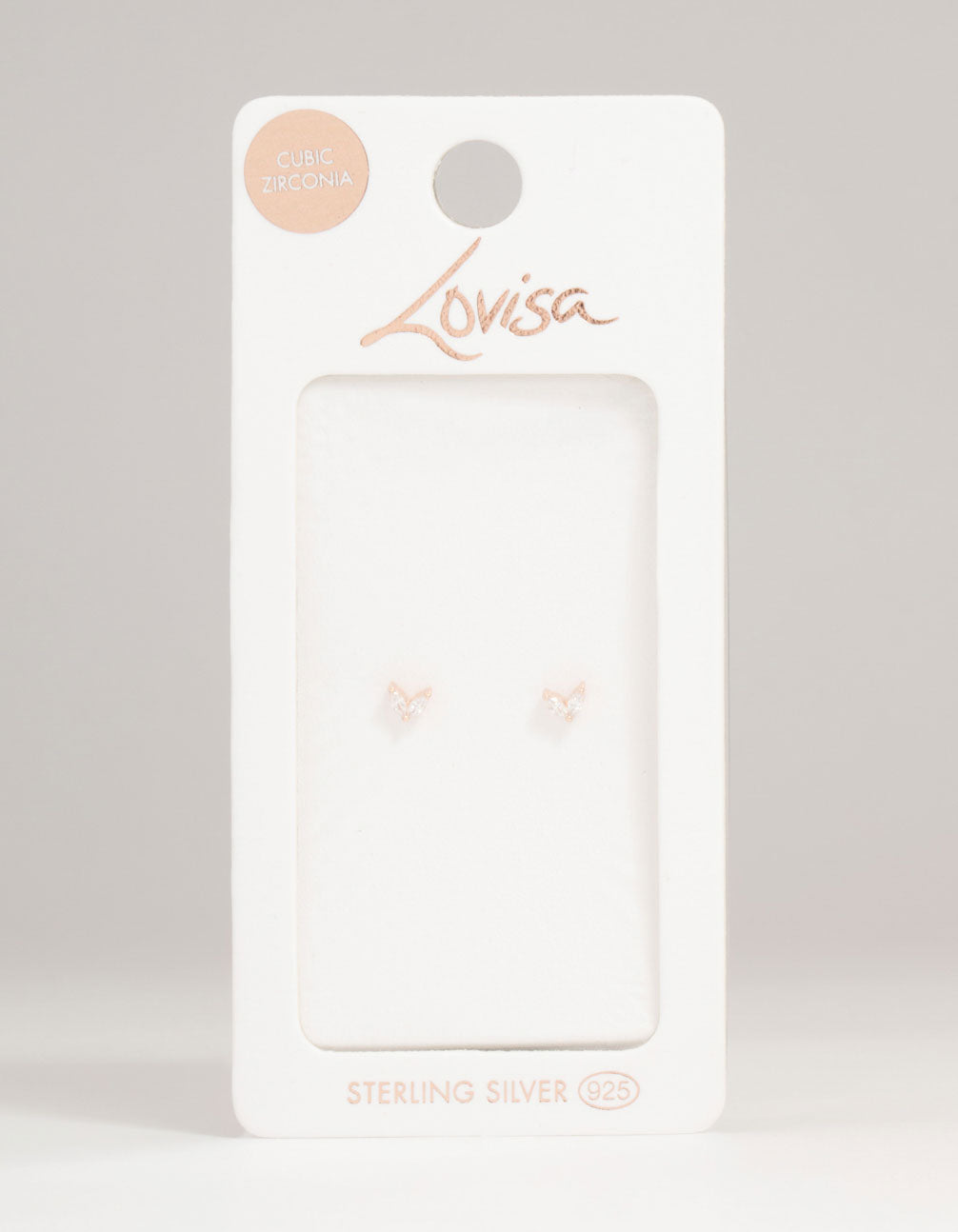 Rose Gold Plated Sterling Silver Cubic Zirconia Dolphin Tail Stud Earrings