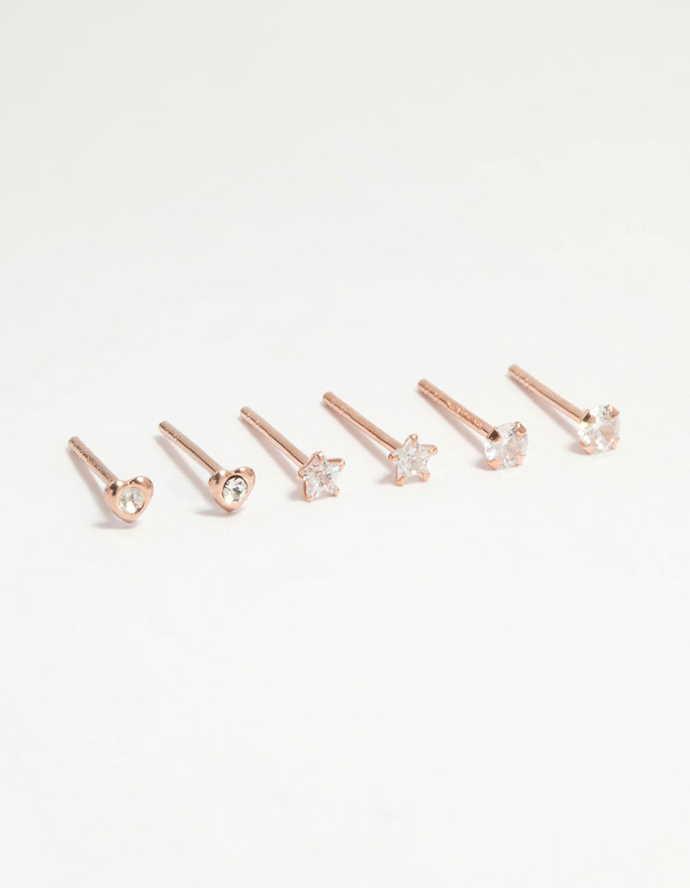 Rose Gold Plated Sterling Silver Diamante Tiny Stud Earrings 3-Pack