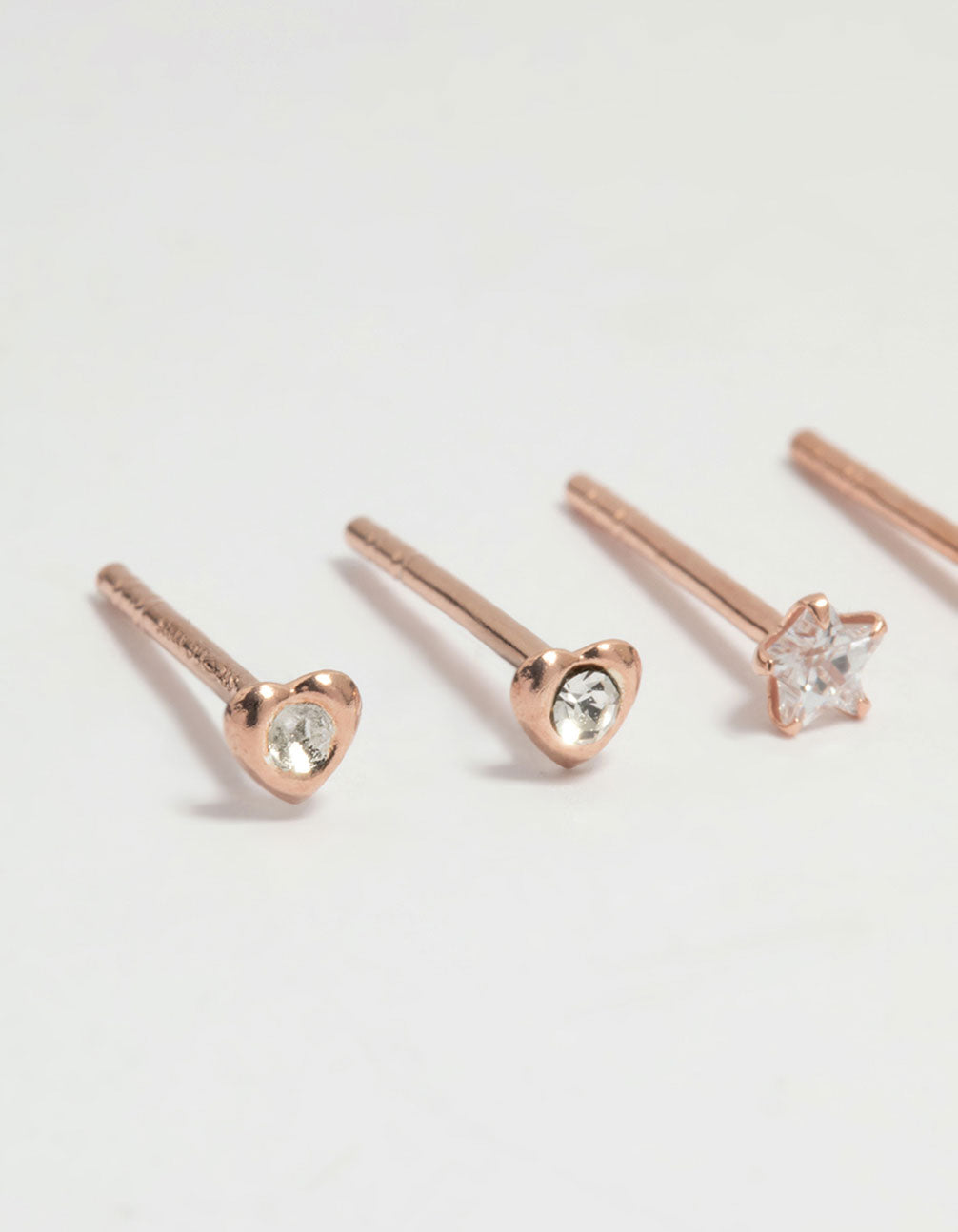 Rose Gold Plated Sterling Silver Diamante Tiny Stud Earrings 3-Pack