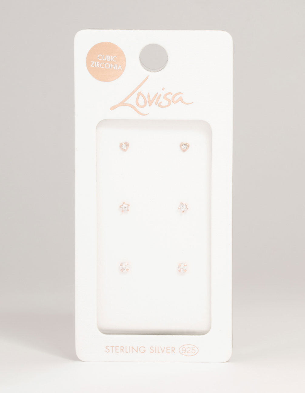 Rose Gold Plated Sterling Silver Diamante Tiny Stud Earrings 3-Pack