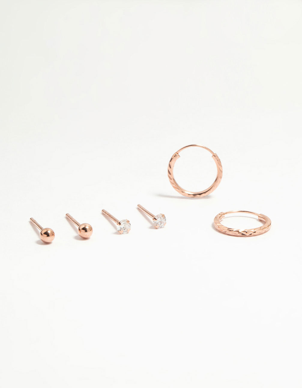 Rose Gold Plated Sterling Silver Ball & Diamante Earrings 3-Pack