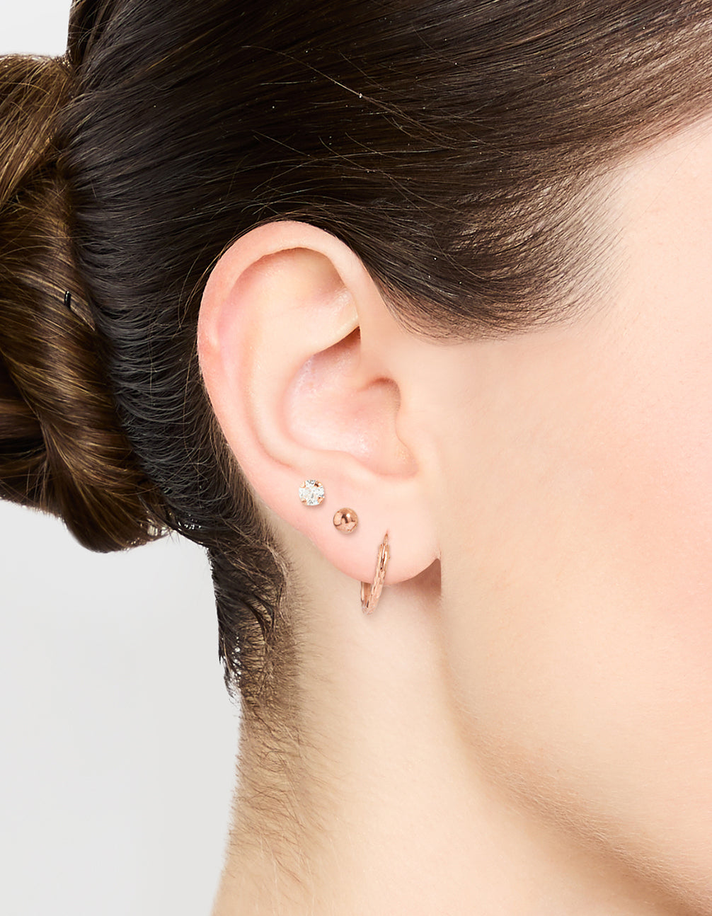 Rose Gold Plated Sterling Silver Ball & Diamante Earrings 3-Pack