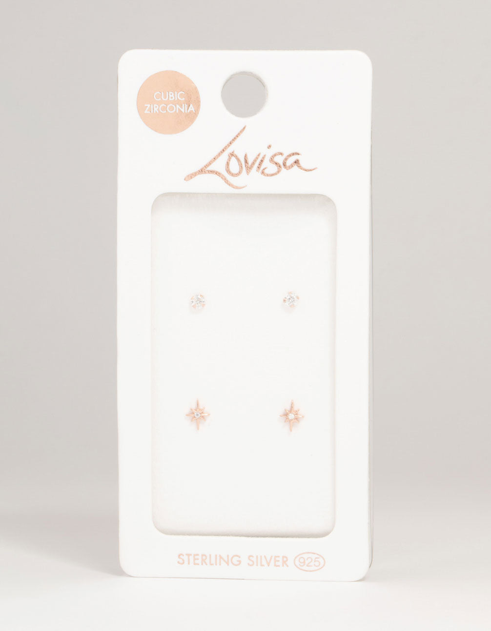 Rose Gold Plated Sterling Silver Mini Starburst Stud Earrings 2-Pack
