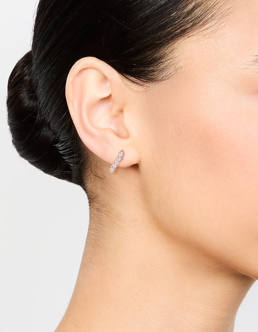 Rose Gold Plated Sterling Silver Cubic Zirconia Huggie Earrings