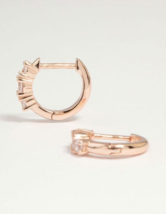 Rose Gold Plated Sterling Silver Cubic Zirconia Round Huggie Earrings