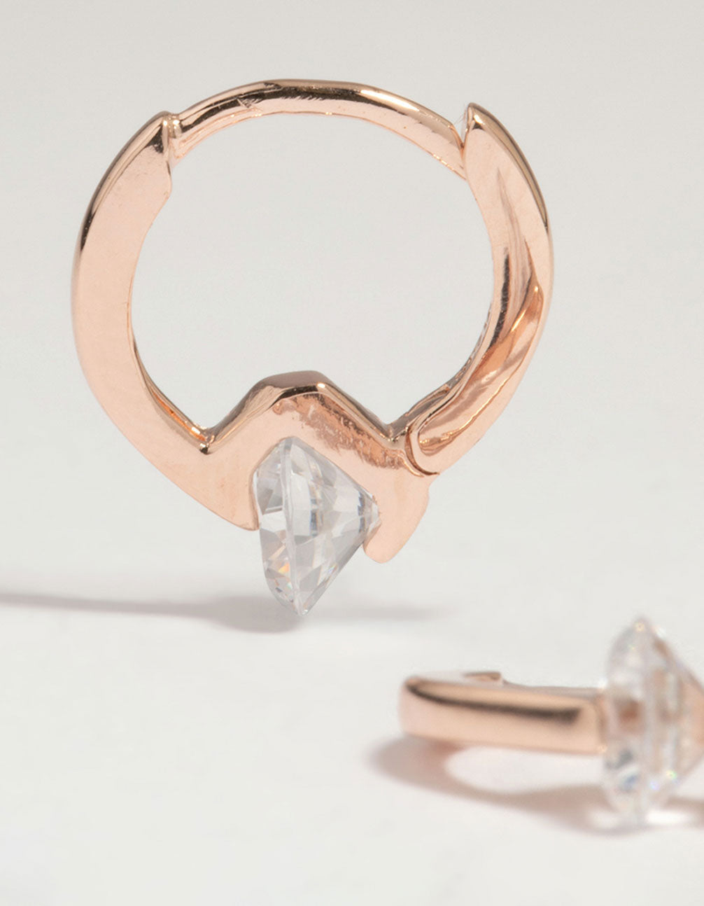 Rose Gold Plated Sterling Silver Round Cubic Zirconia Charm Huggie Earrings