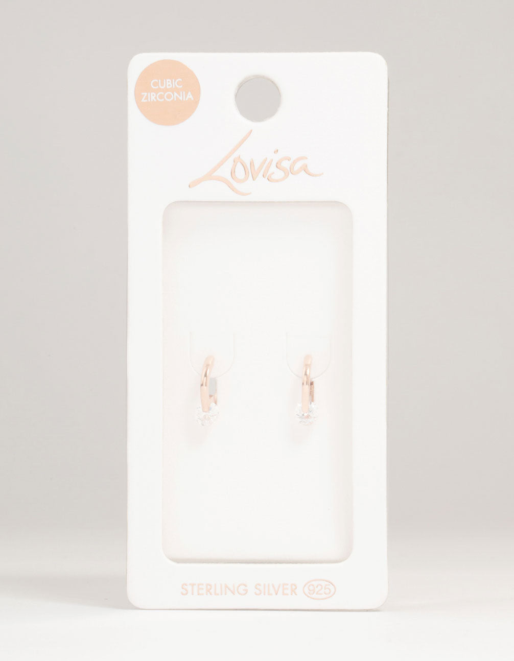 Rose Gold Plated Sterling Silver Round Cubic Zirconia Charm Huggie Earrings