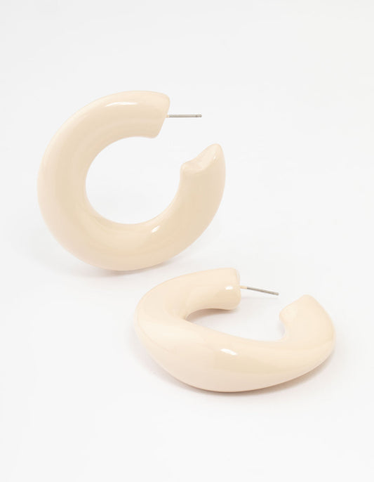 Cream Acrylic Organic Medium Hoop Earrings