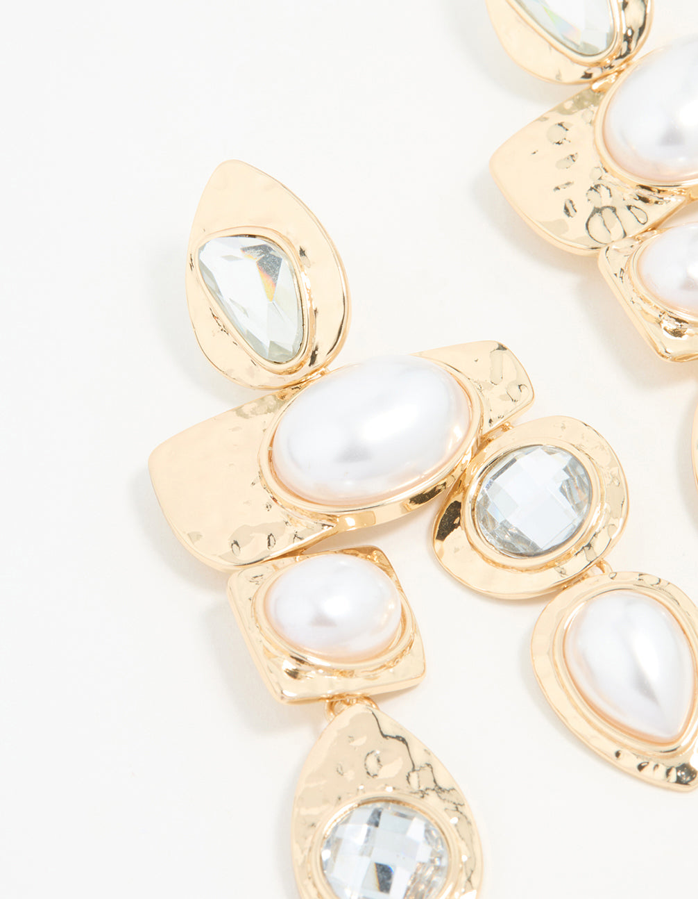 Gold Diamante Pearl Molten Drop Earrings