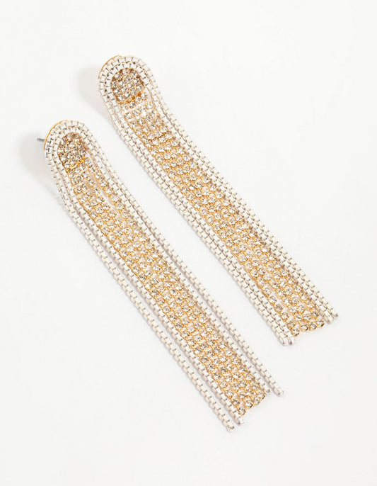 Gold Diamante Cupchain Drop Earrings
