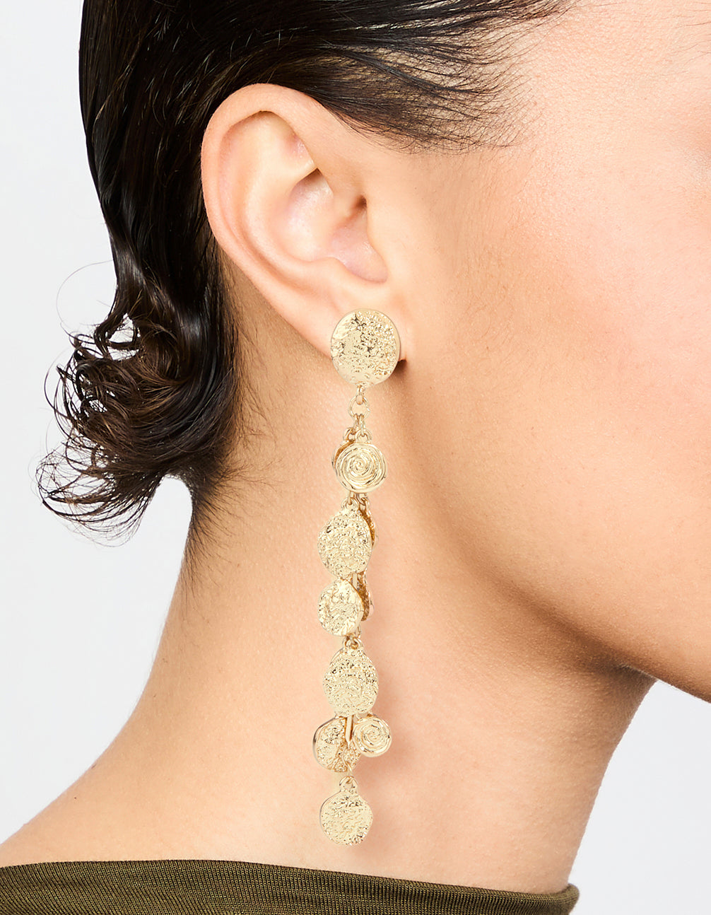 Gold Molten Disc Drop Earrings