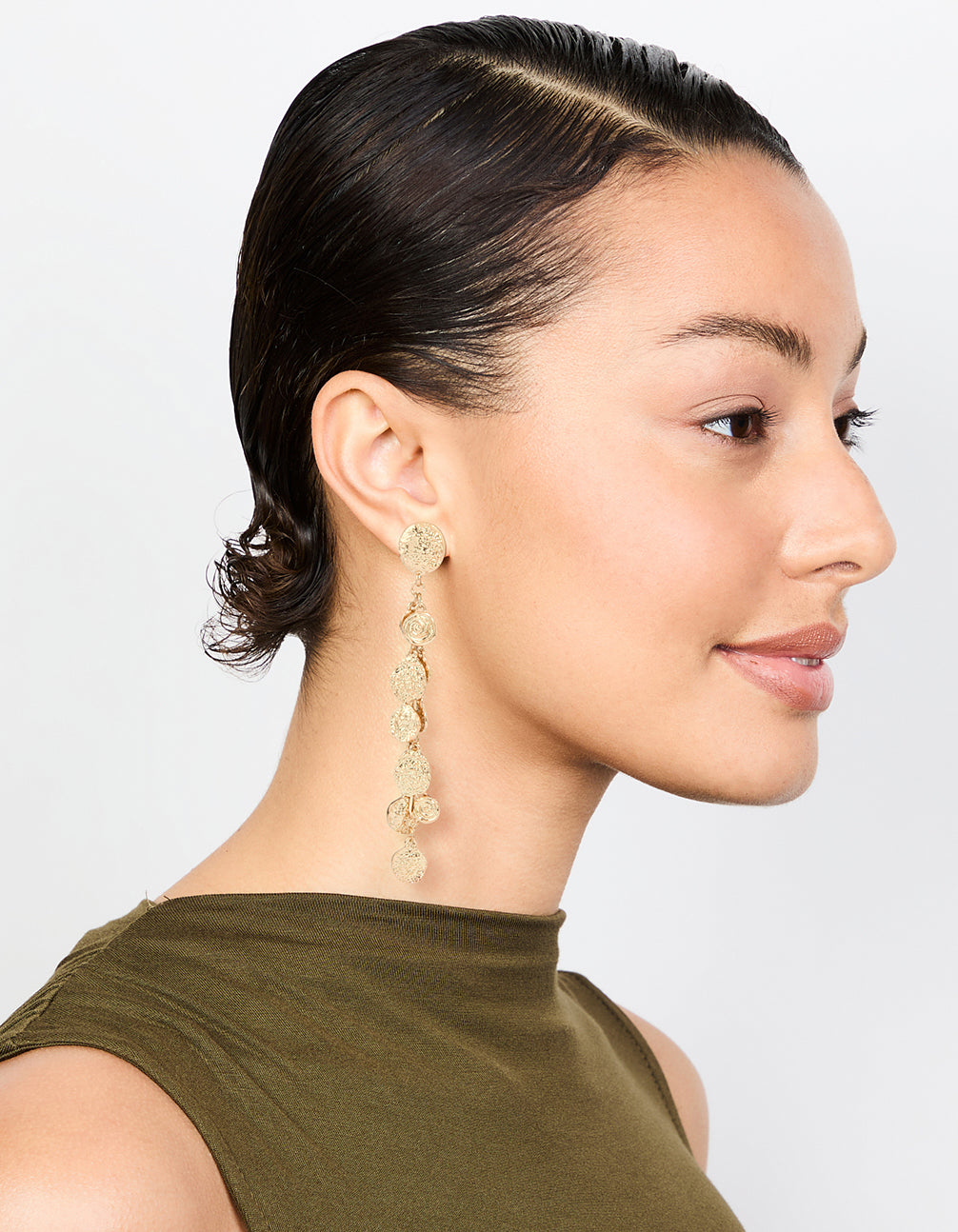 Gold Molten Disc Drop Earrings