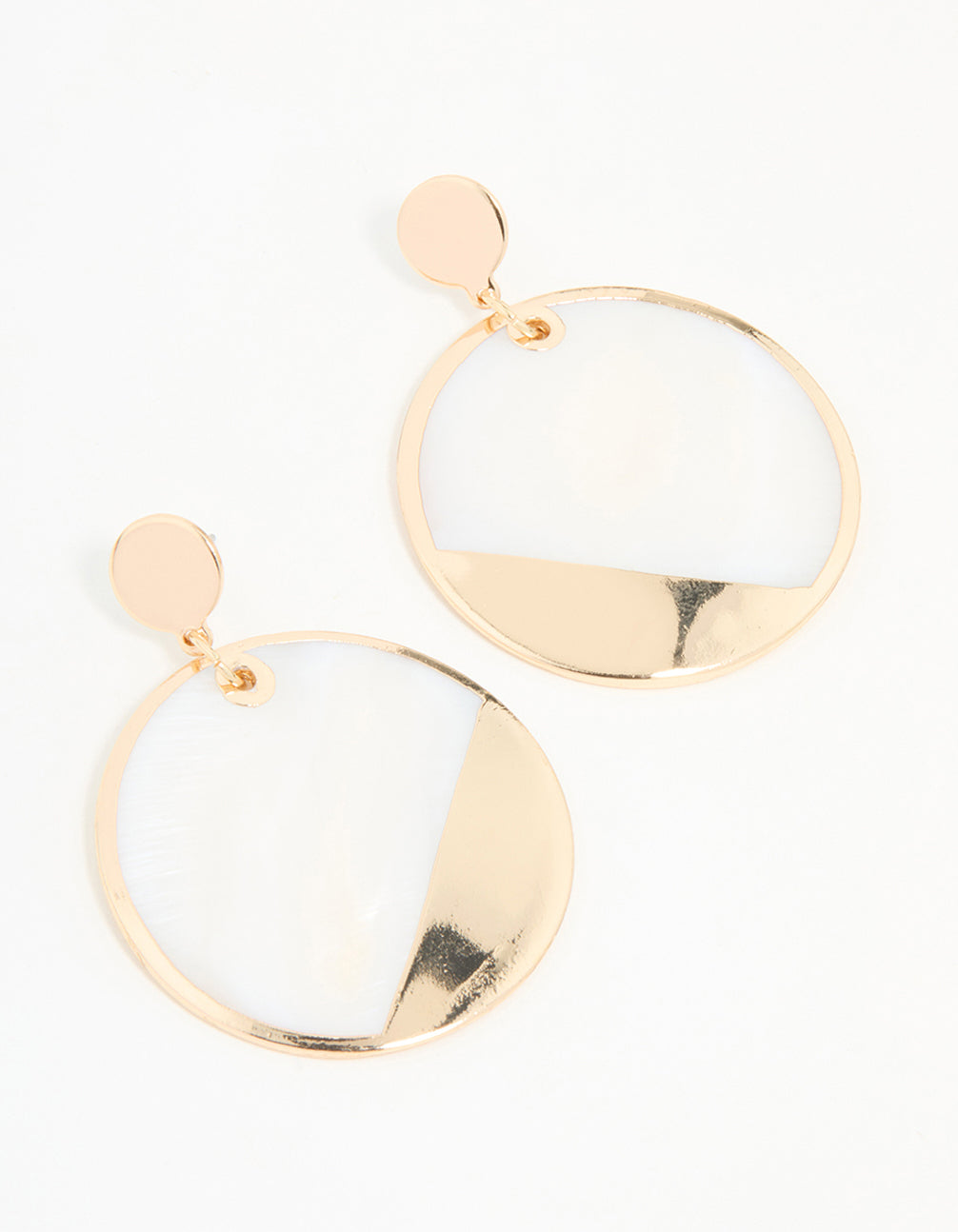 Gold & White Genuine Shell Effect Drop Earrings