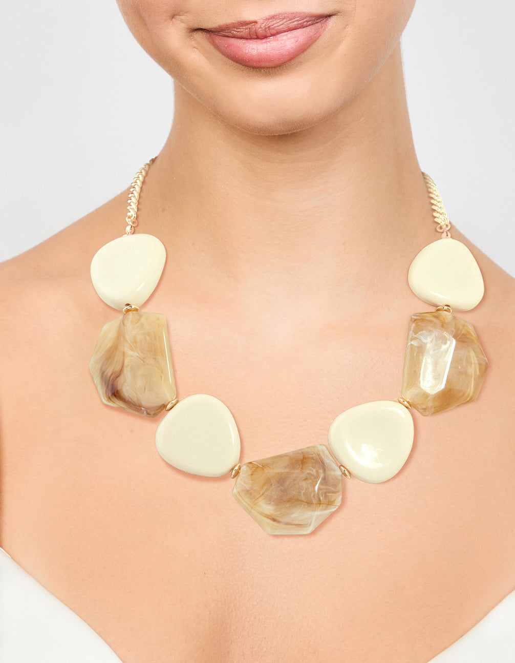 Brown & White Acrylic Statement Pendant Necklace