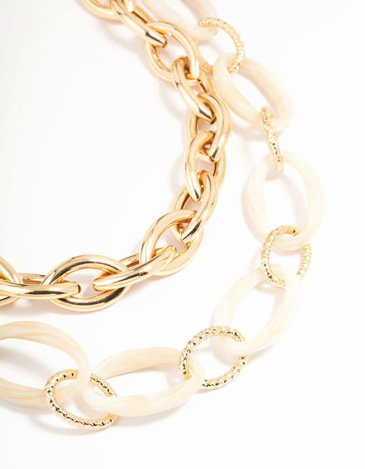 Gold & Acrylic Layered Chain Necklace