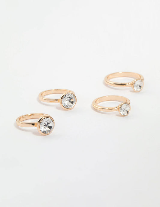 Gold Diamante Bezel Rings 4-Pack