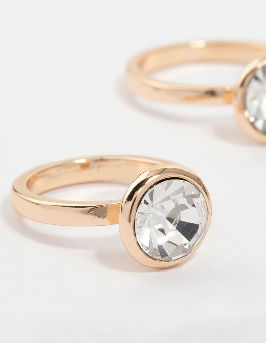Gold Diamante Bezel Rings 4-Pack