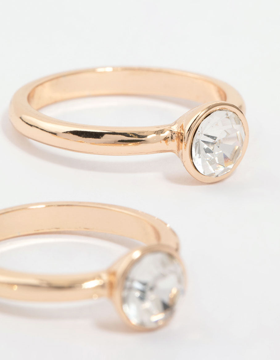 Gold Diamante Bezel Rings 4-Pack