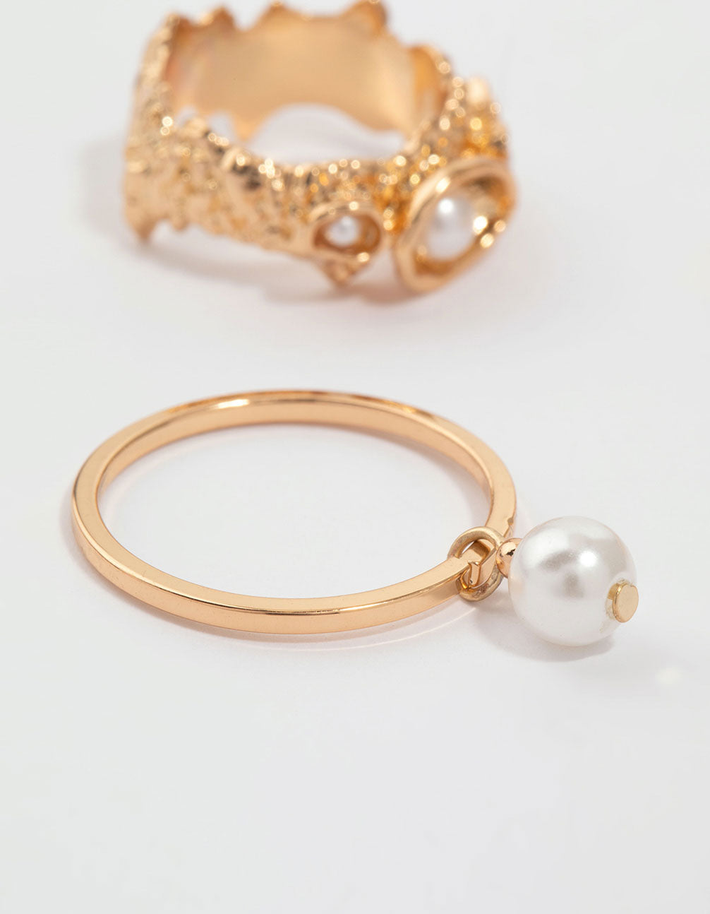 Gold Pearl Molten Stacking Ring Pack