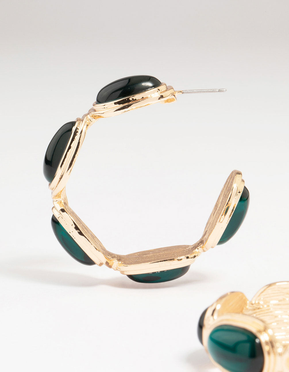 Gold Emerald Diamante Hoop Earrings