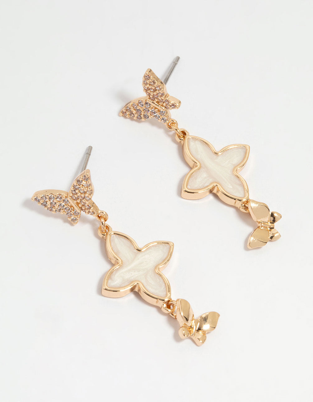Gold Butterfly Flower Drop Earrings
