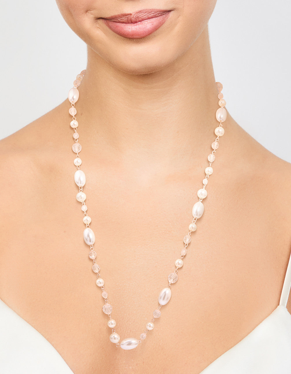 Rose Gold Pearl Beaded Long Necklace