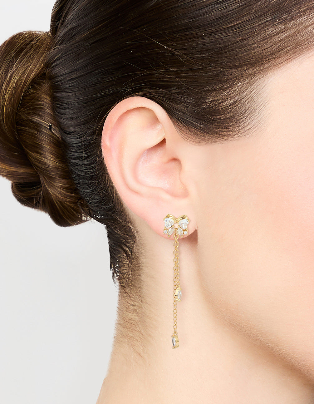 Gold Plated Cubic Zirconia Heart & Butterfly Chain Earrings