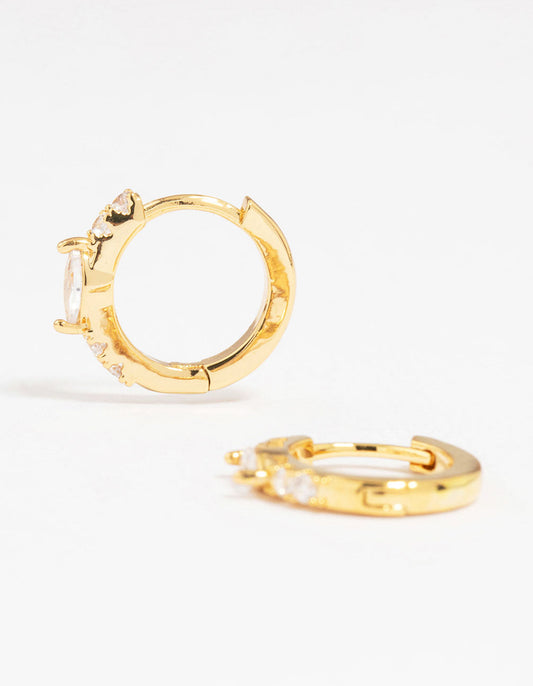 Gold Plated Diamante Marquise Pave Huggie Earrings