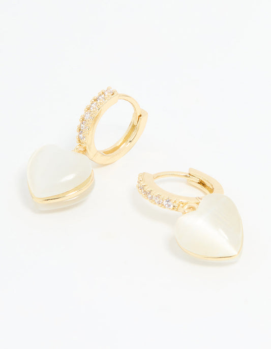 Gold Plated Diamante Heart Hoop Earrings