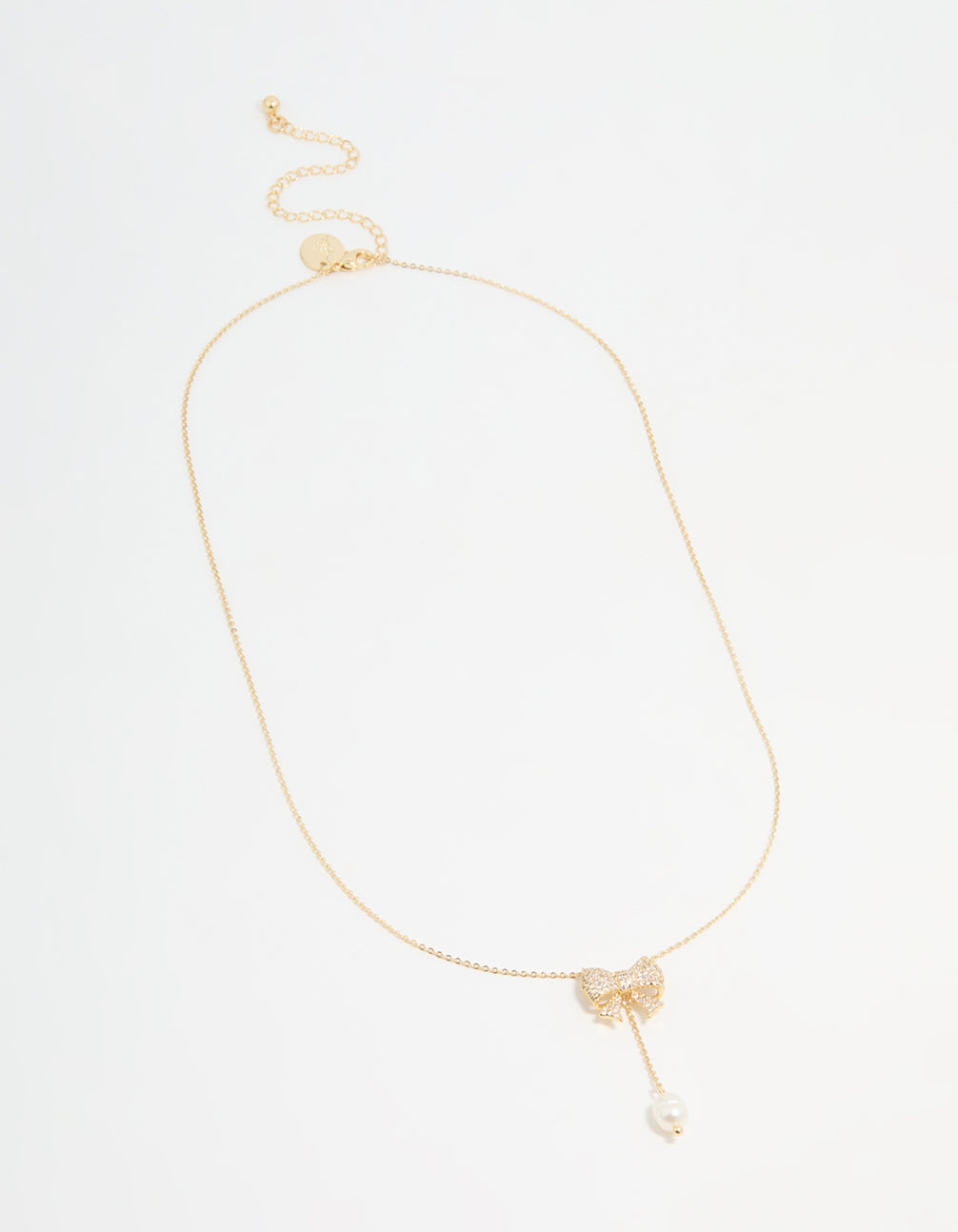Gold Plated Pearl & Cubic Zirconia Chunky Bow Y-Necklace