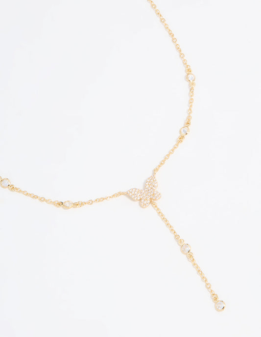 Gold Plated Cubic Zirconia Butterfly Y-Necklace